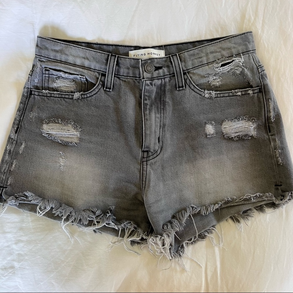 Flying Monkey High Rise Frayed Denim Jean Shorts